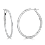 14k Gold & Diamond Skinny Hoop Earrings  1" - 0.32ct