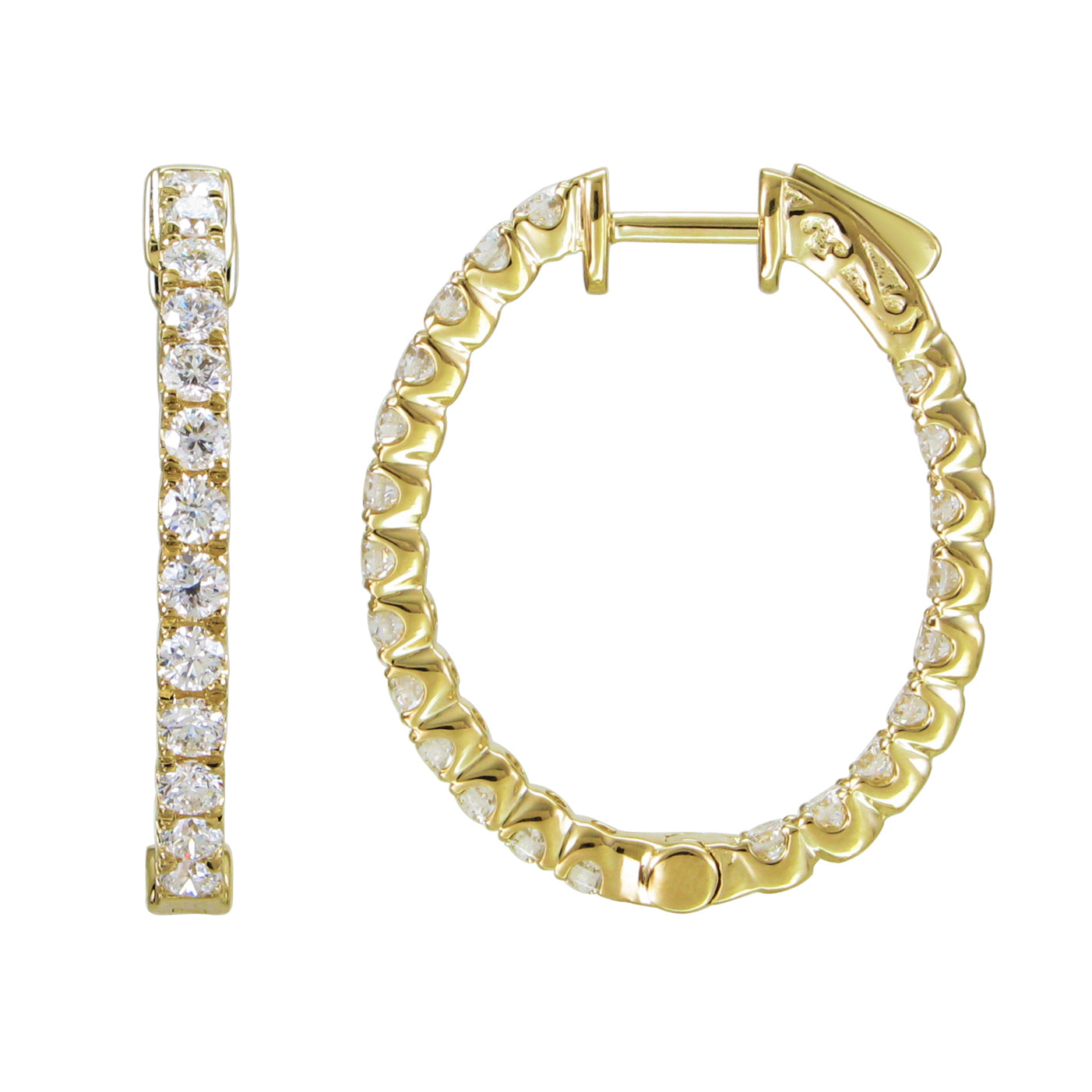 18k Gold & Diamond Oval Hoop Earrings  - 1'' - 2.03ct