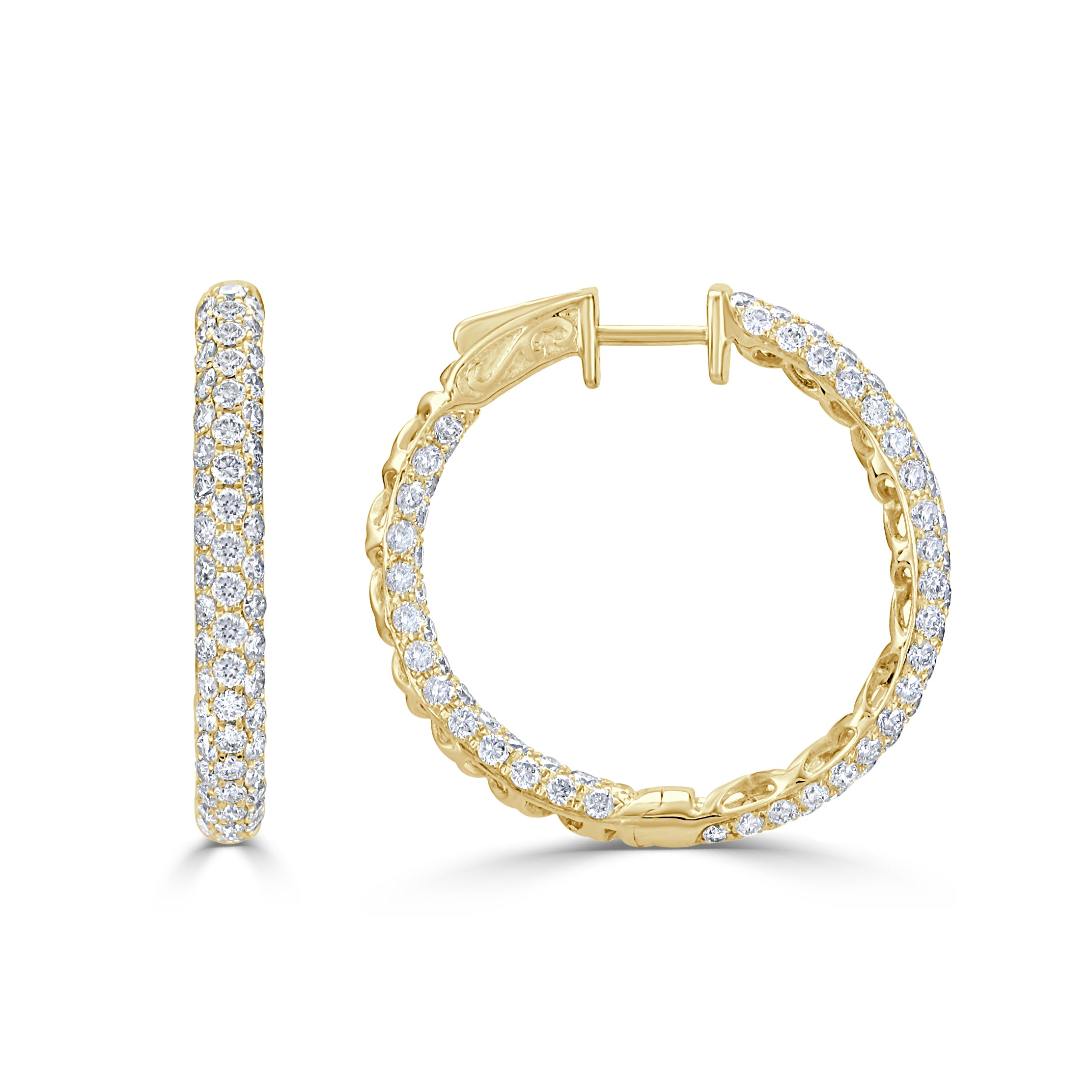 18k Gold & Diamond Pave Hoop Earrings  1'' - 3.02ct