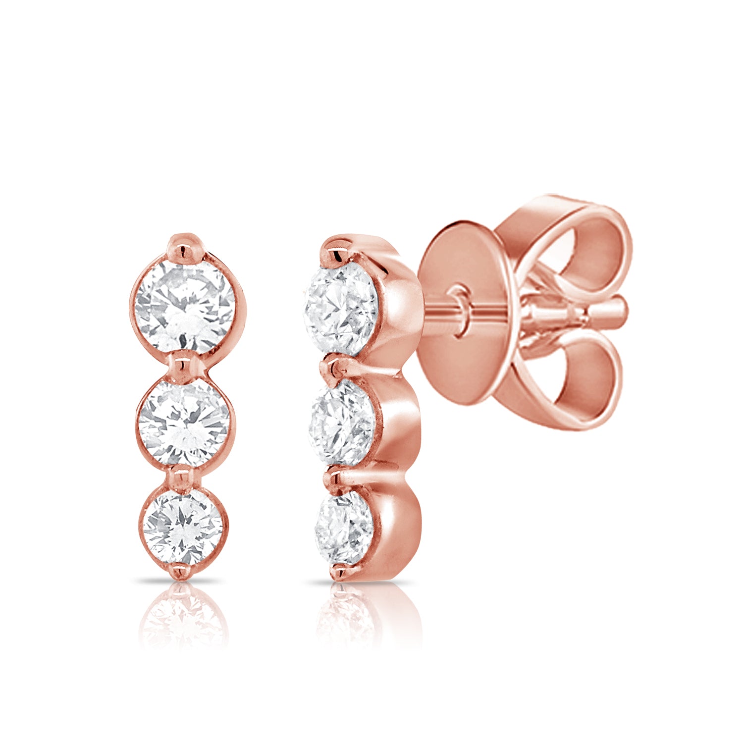 14k Gold & Diamond 3-Stone Stud Earrings - 0.20ct