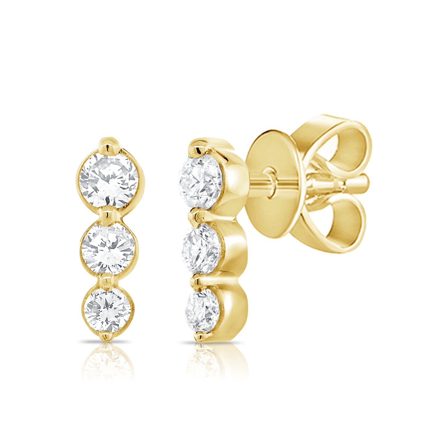 14k Gold & Diamond 3-Stone Stud Earrings - 0.20ct