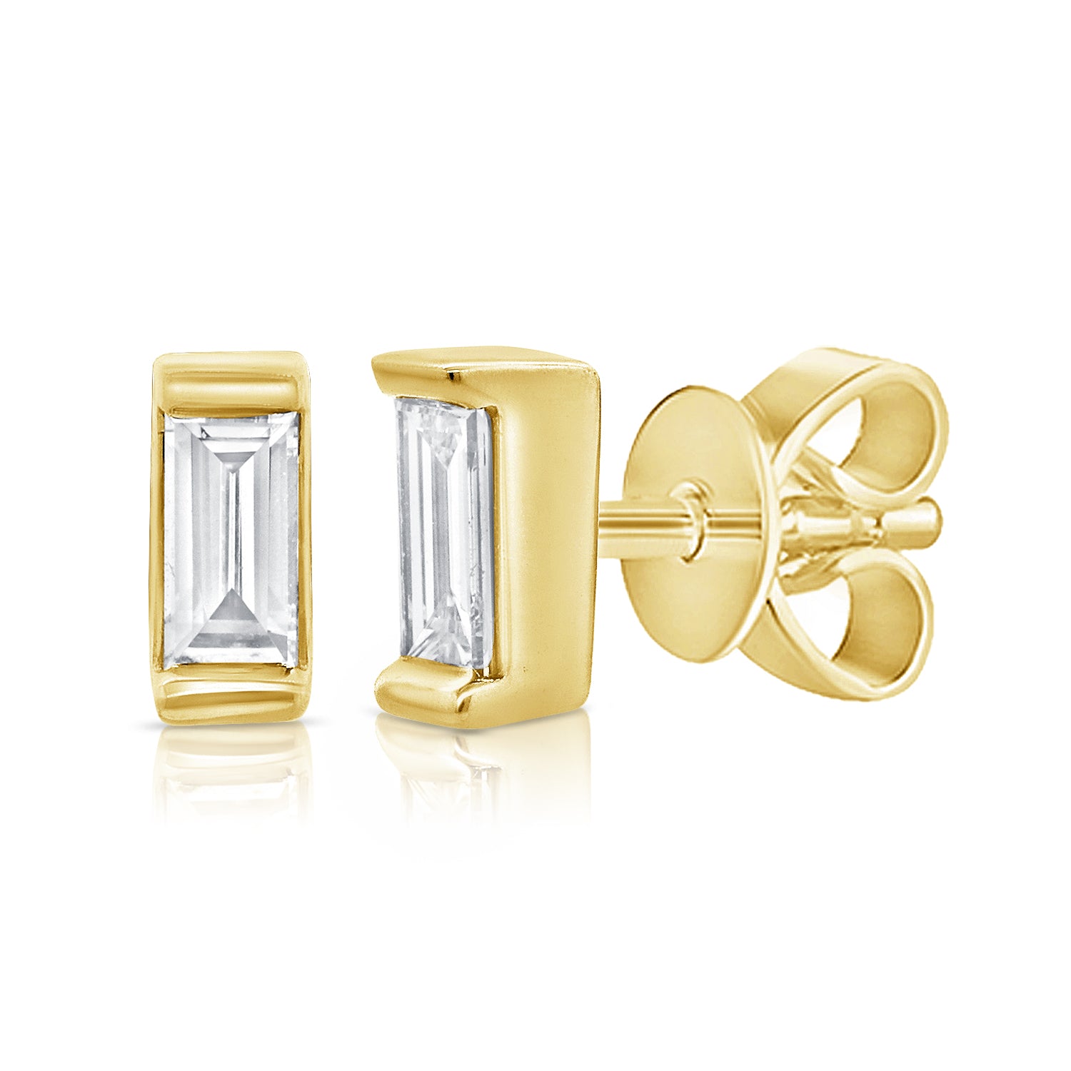 14k Gold & Diamond Baguette Stud Earrings - 0.19ct