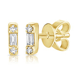 14k Gold & Diamond Baguette Stud Earrings - 0.05ct