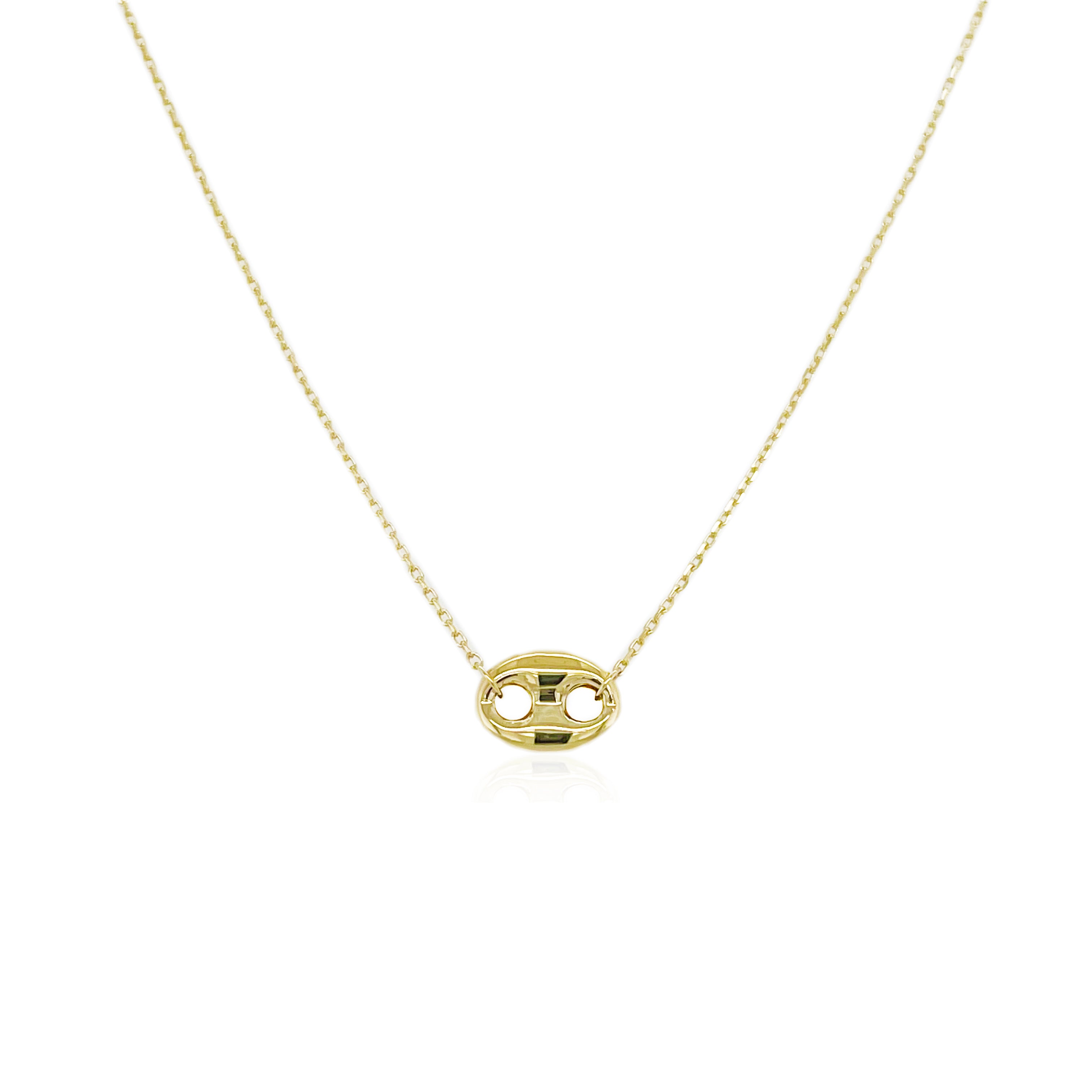 14k Gold Puff Mariner Necklace