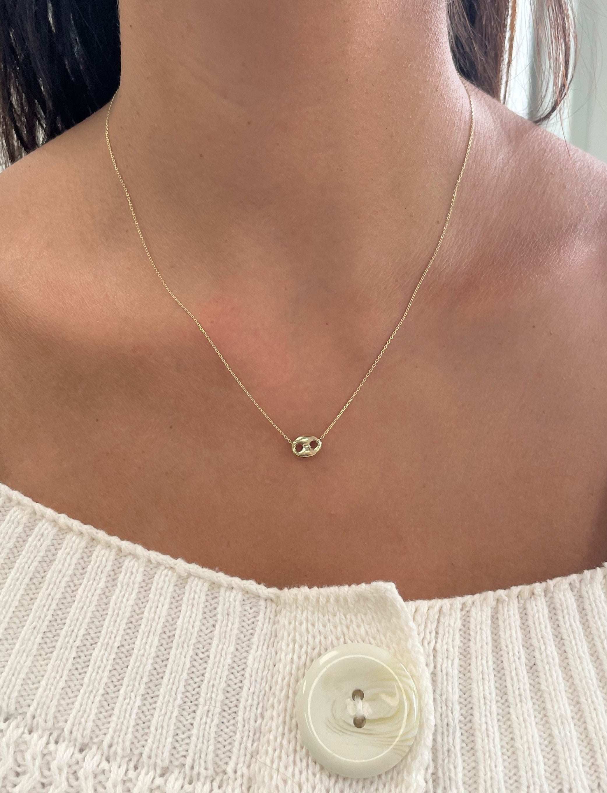 14k Gold Puff Mariner Necklace