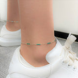 14k Gold Malachite Bar Station Anklet