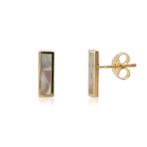 14k Gold & Mother of Pearl Inlay Bar Stud Earrings