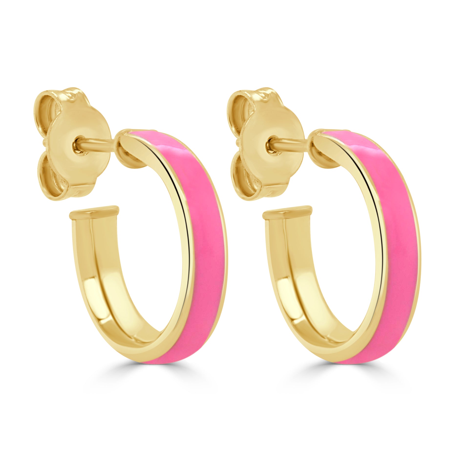 14k Gold Round Enamel Open Hoops