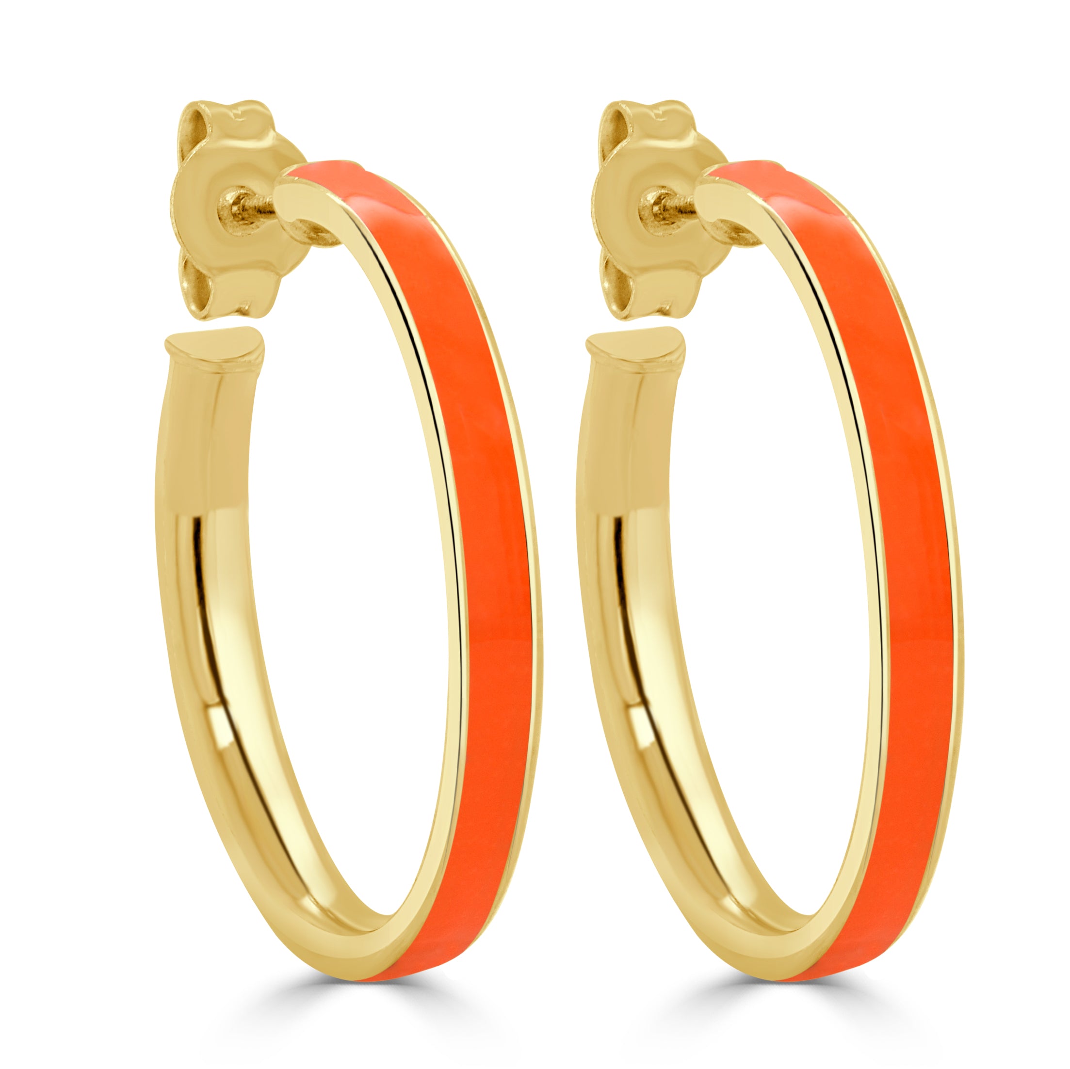 14k Gold Round Enamel Open Hoops