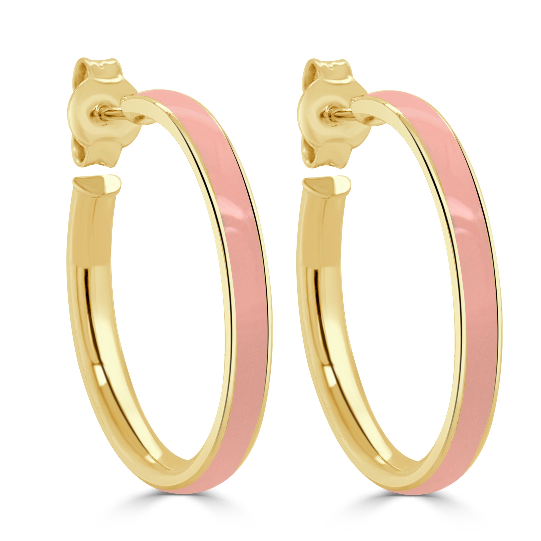 14k Gold Round Enamel Open Hoops