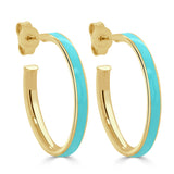 14k Gold Round Enamel Open Hoops