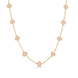 14K Gold Station Heart Necklace in Light Pink