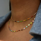 14K Gold & Rainbow Inlay Bar Necklace