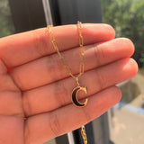 14k Gold & Onyx Initial Necklace -Small