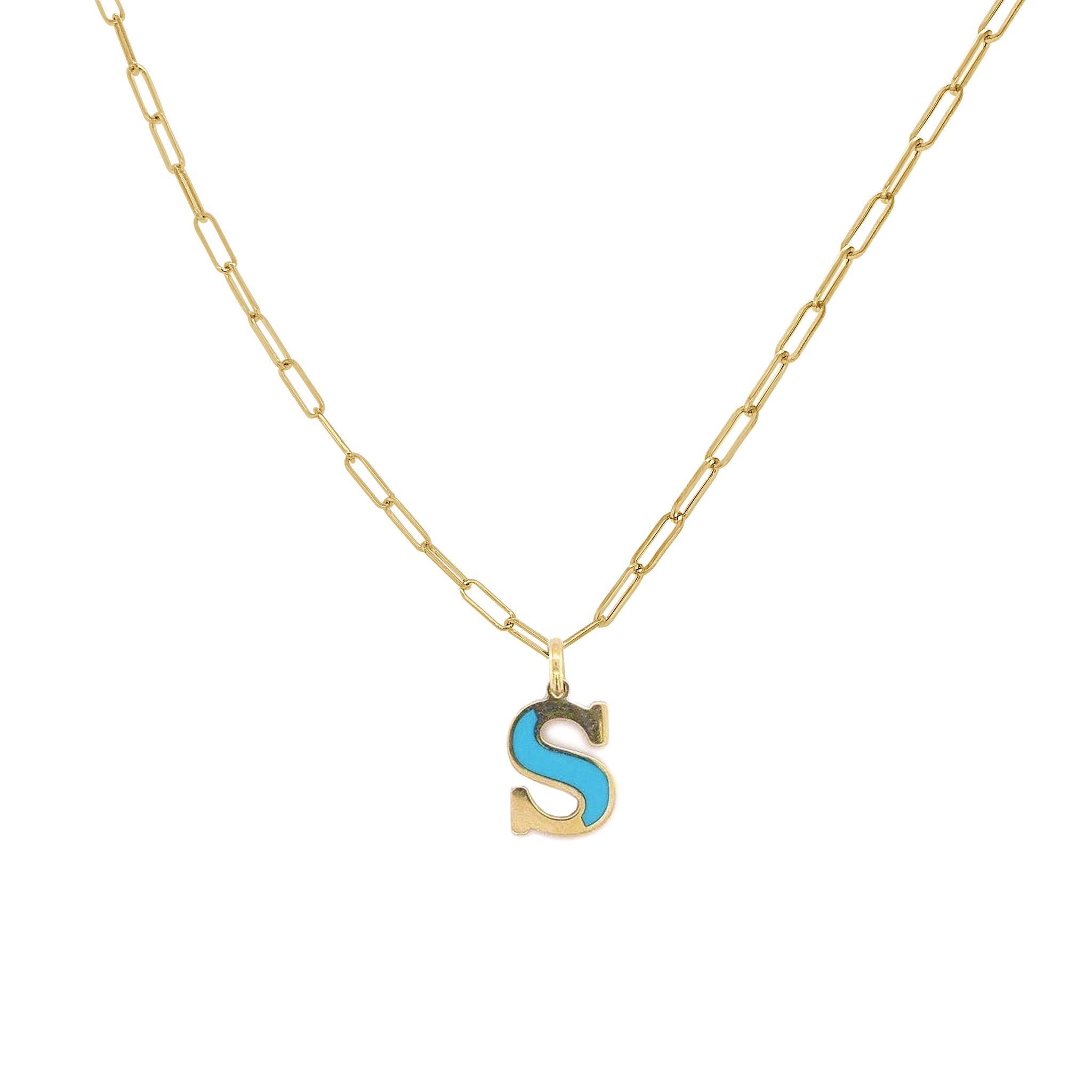 Initial Necklace: Chains and Charms - Blue Windows