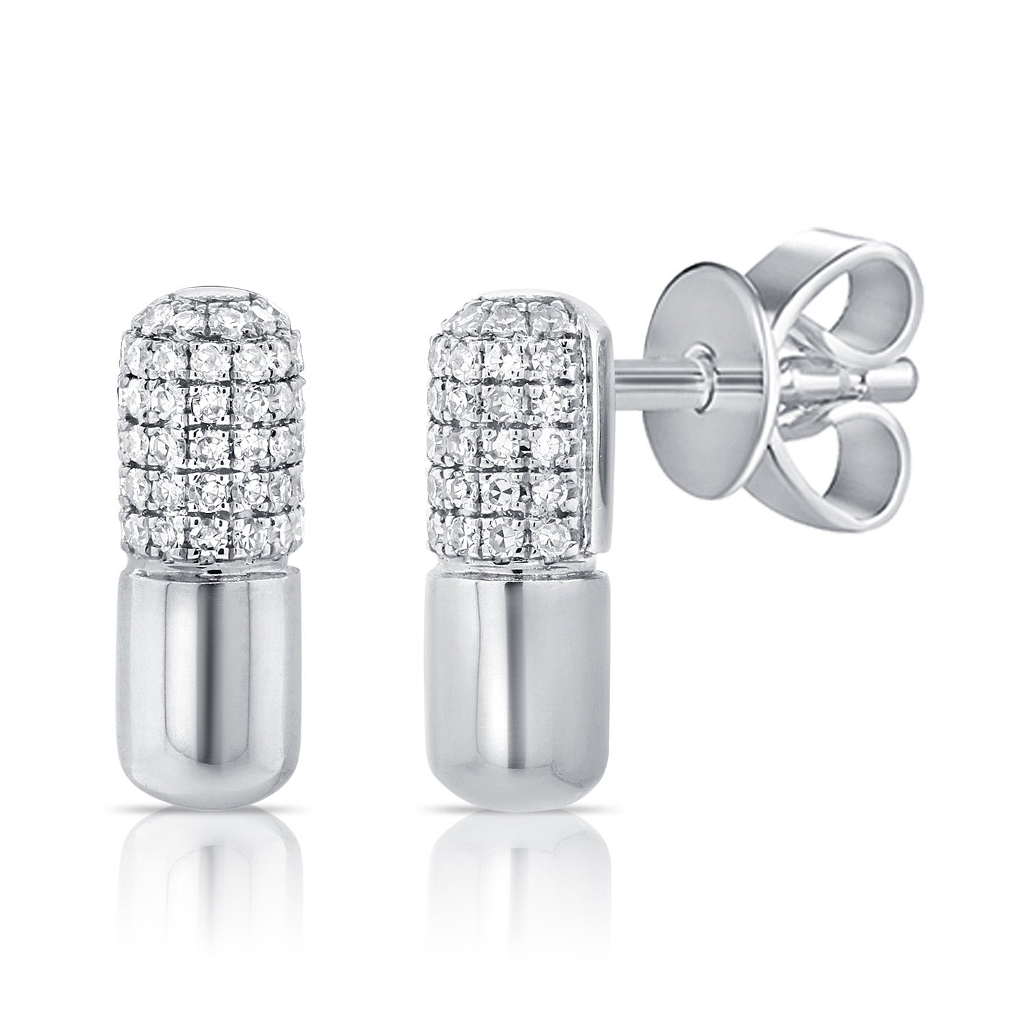 14K Gold & Diamond Pill Stud Earrings – Sabrina Design