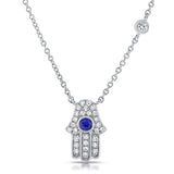 14K Gold Sapphire & Diamond Hand Hamsa Pendant