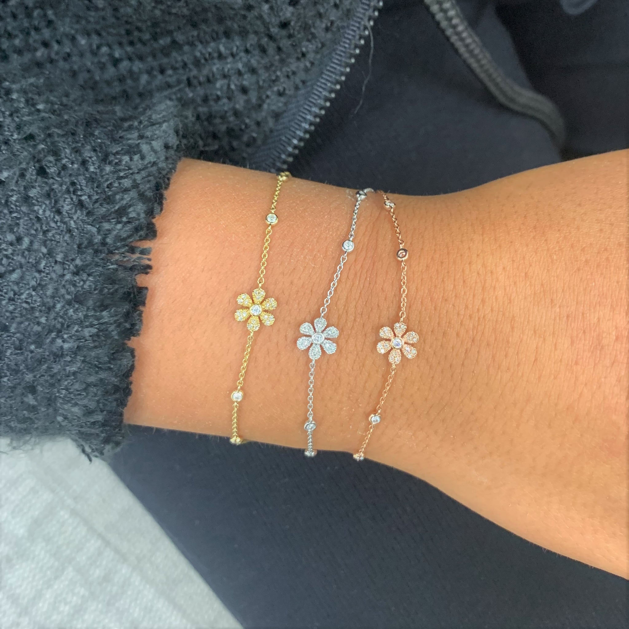Diamond 4 Leaf Clover Flower Bracelet 14K | Adina Eden Jewels