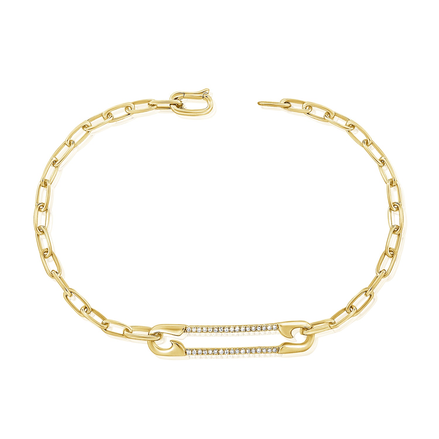 14k Gold & Diamond Safety Pin Link Bracelet – Sabrina Design