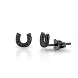 14k Gold & Black Diamond Horseshoe Stud Earrings - 0.07ct