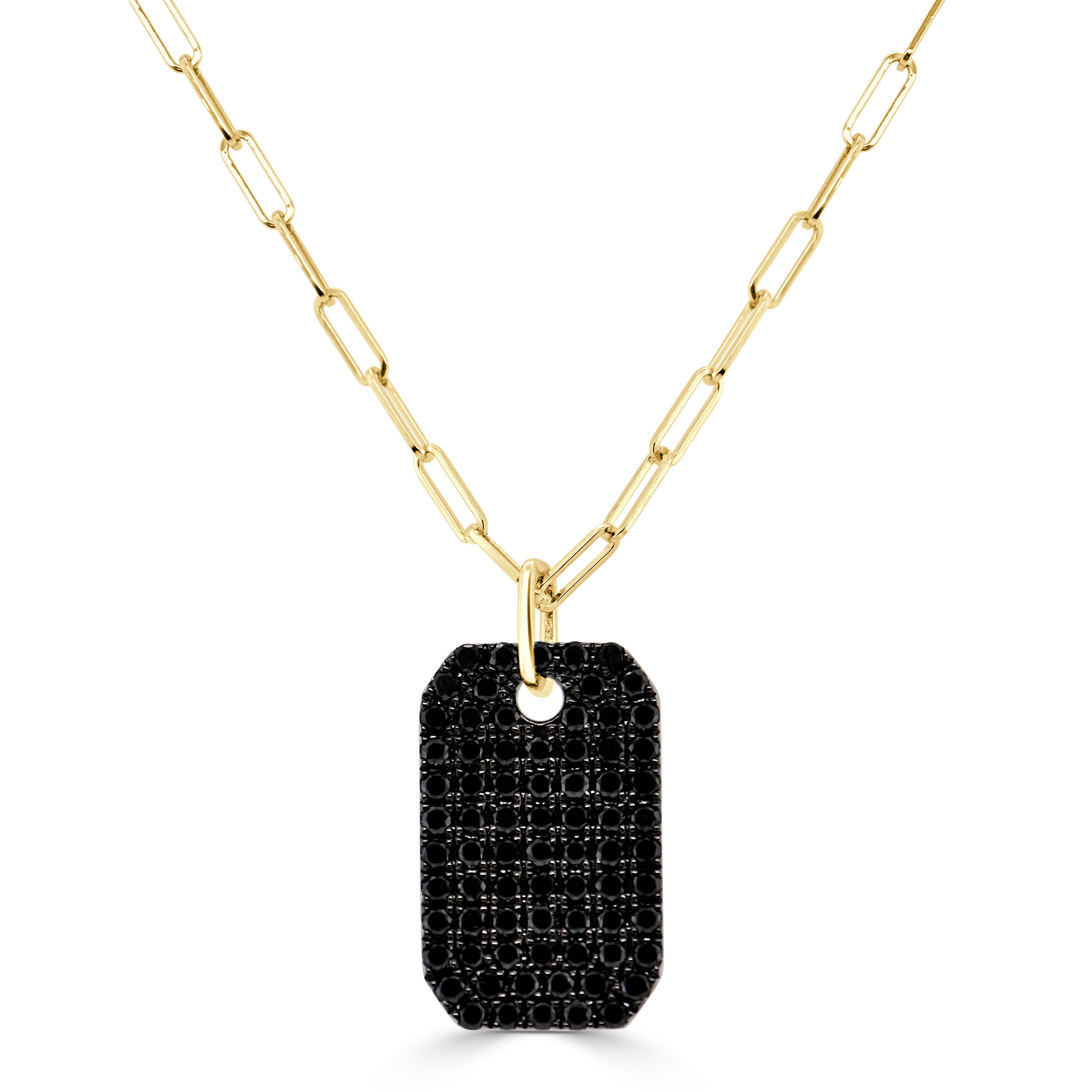 14K Gold Black Diamond Pave Dog Tag Charm - 1.61ct