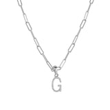 14k White Gold & Diamond Paperclip Initial Necklace