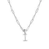 14k White Gold & Diamond Paperclip Initial Necklace