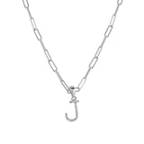 14k White Gold & Diamond Paperclip Initial Necklace