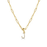 14k Yellow Gold & Diamond Paperclip Initial Necklace 0.04ct - 0.09ct
