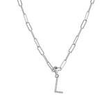 14k White Gold & Diamond Paperclip Initial Necklace