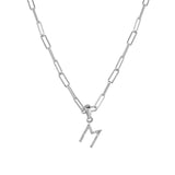 14k White Gold & Diamond Paperclip Initial Necklace