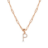 14k Rose Gold & Diamond Paperclip Initial Necklace