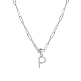 14k White Gold & Diamond Paperclip Initial Necklace