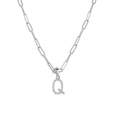 14k White Gold & Diamond Paperclip Initial Necklace