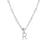 14k White Gold & Diamond Paperclip Initial Necklace