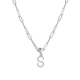 14k White Gold & Diamond Paperclip Initial Necklace