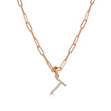 14k Rose Gold & Diamond Paperclip Initial Necklace