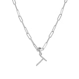 14k White Gold & Diamond Paperclip Initial Necklace