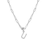 14k White Gold & Diamond Paperclip Initial Necklace