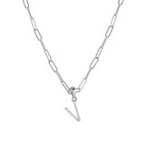 14k White Gold & Diamond Paperclip Initial Necklace