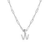 14k White Gold & Diamond Paperclip Initial Necklace