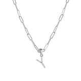 14k White Gold & Diamond Paperclip Initial Necklace