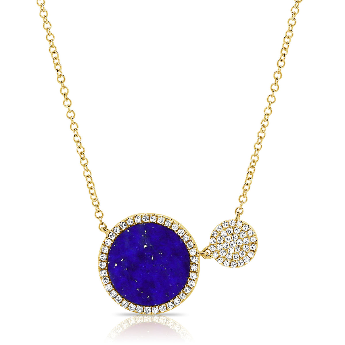 14K Gold Round Lapis Diamond Links Necklace Charm