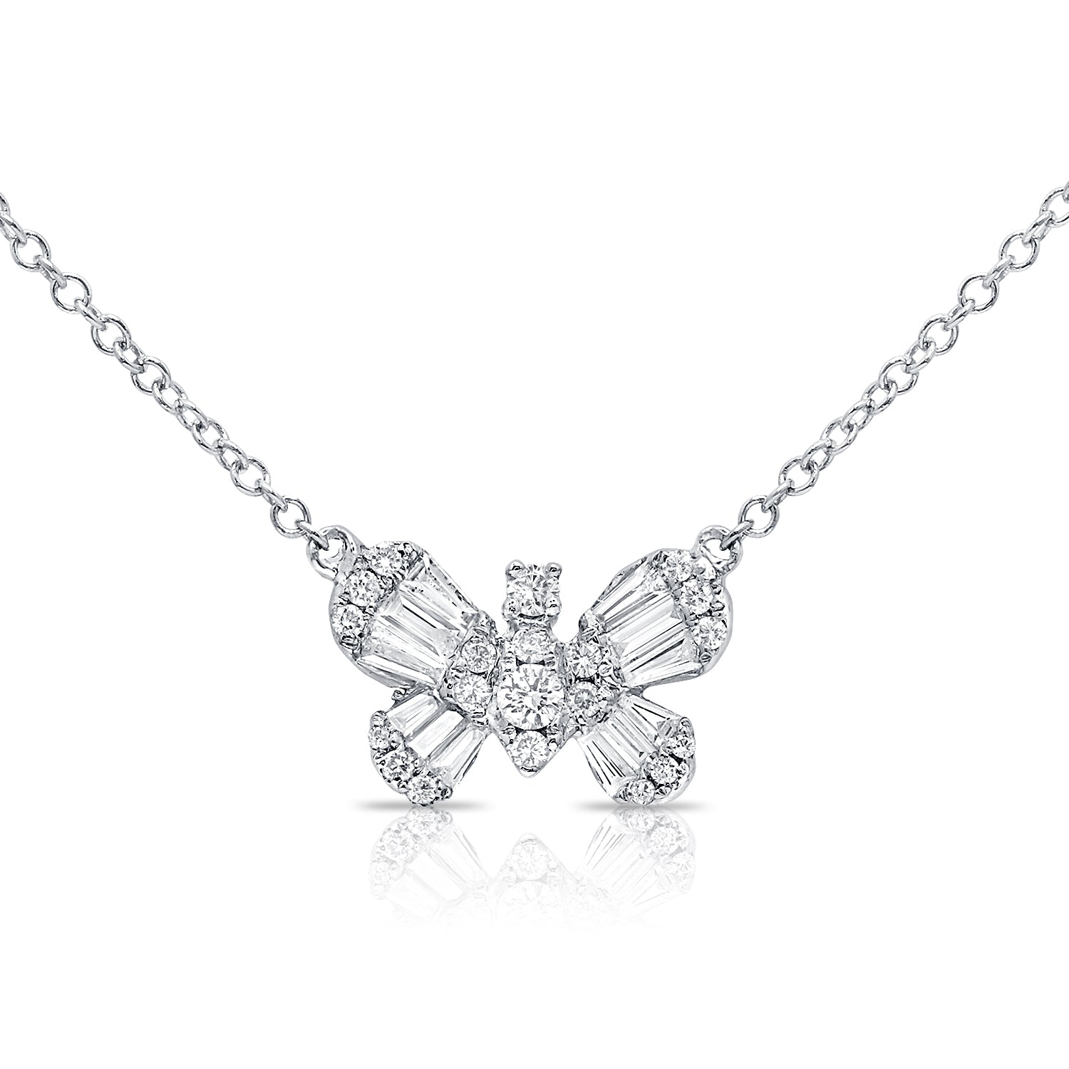 14k Gold & Baguette Diamond Butterfly Necklace - 0.28ct