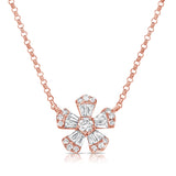 14k Gold & Baguette Diamond Flower Necklace - 0.48ct