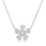 14k Gold & Baguette Diamond Flower Necklace - 0.48ct