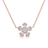 14k Gold & Diamond Baguette Flower Necklace - 0.54ct