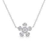 14k Gold & Diamond Baguette Flower Necklace - 0.54ct