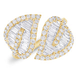14k Gold & Diamond Baguette Crossover Leaf Ring - 1.82ct