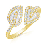 14k Gold & Baguette Diamond Open Double Leaf Ring - 0.58ct